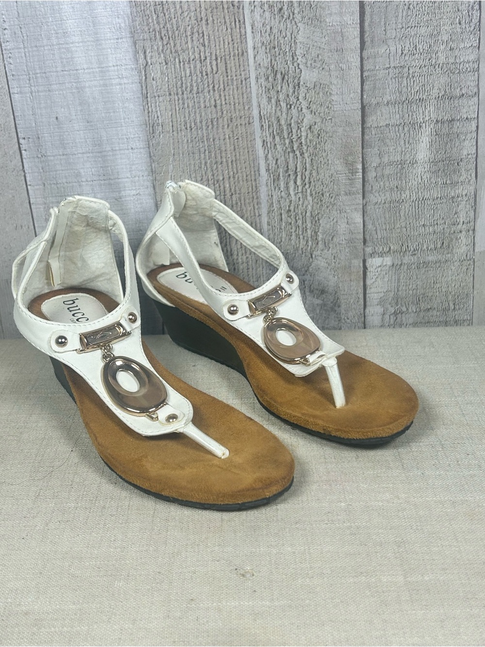 Bucco Capensis Italian Made Genuine Leather T-Strap Wedge Sandals Boho Beach 6
